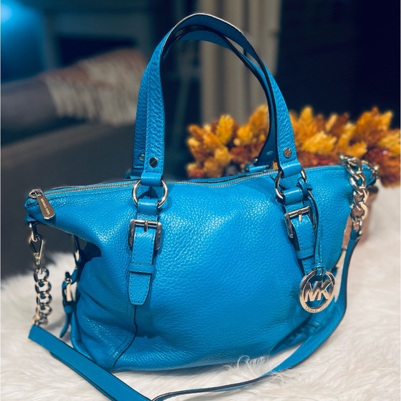 Michael Kors Tristan Blue Pebbled Leather Convertible Satchel - Picture 2 of 15